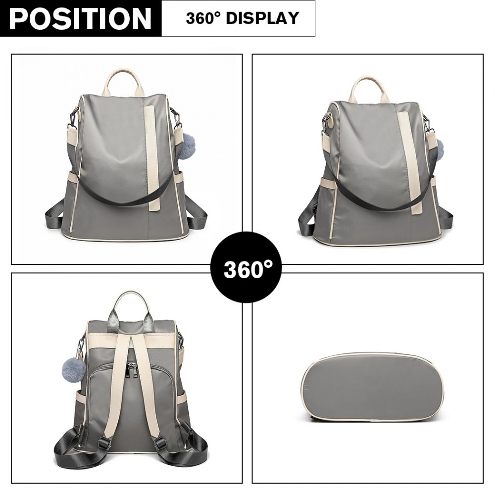 Miss LULU Dámsky elegantný batoh svetlo šedý s príveskom, 15l LG6917-L-GY-(8)-1000x1000